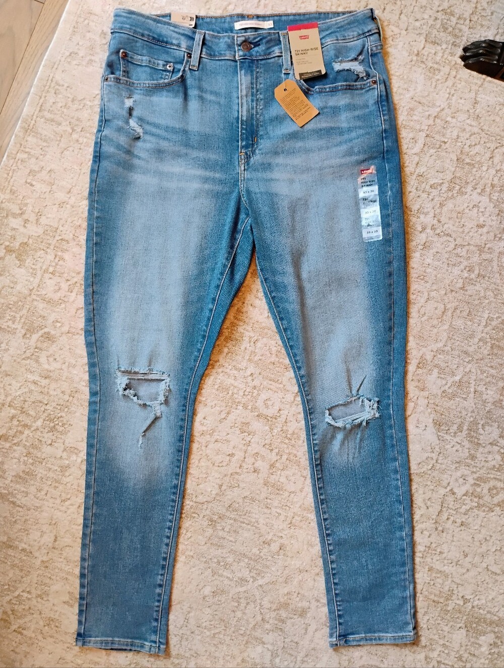 NWT 33 16 Levi's 721 High-Rise Skinny Light Wash Distressed Denim Jeans NEW